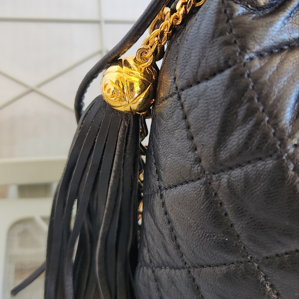 Black Quilted Crossbody Bag with Gold Chain - Picture 5 of 10